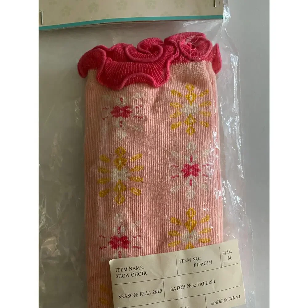 Wildflowers Girls Show Choir Pink and Green Socks Size Medium (11-4Y)